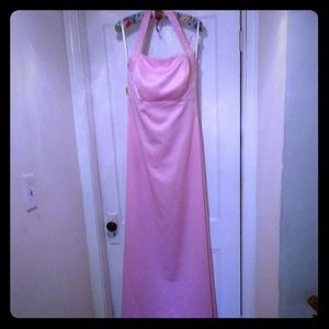 Pink Beaded Detail Halter Prom Dress